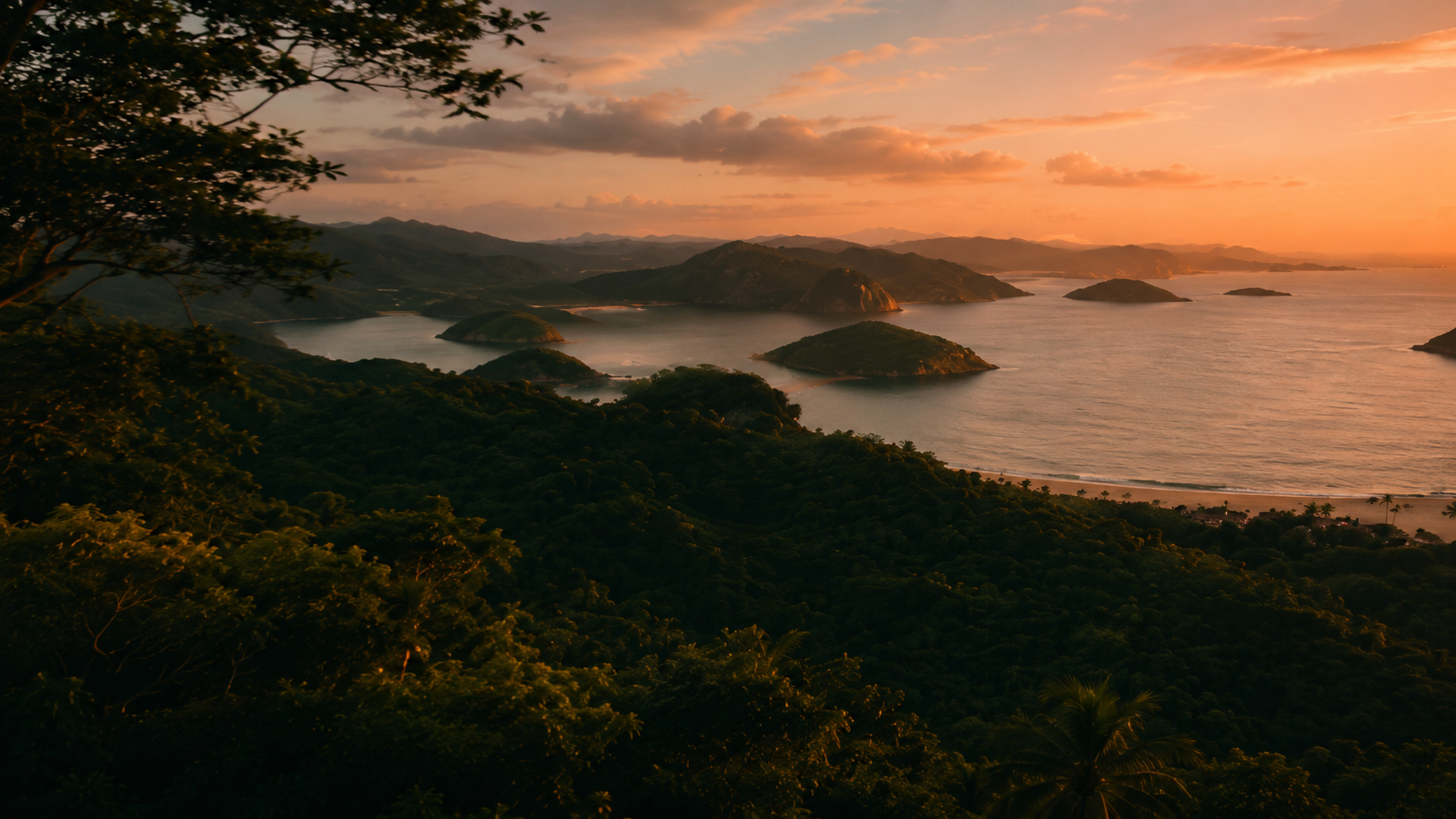Baía brasileira ao pôr do sol